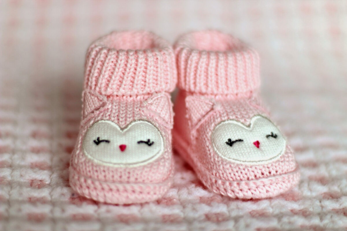 Pink Baby booties with bunny ears
